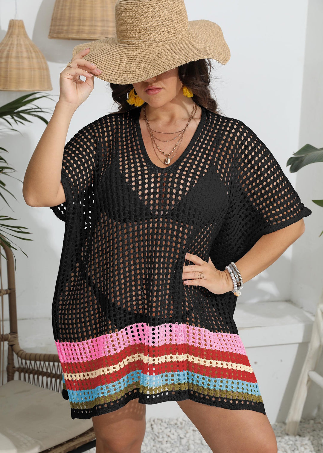 Ladies transparent beach cover-up with colorful hole design Mune Fashion