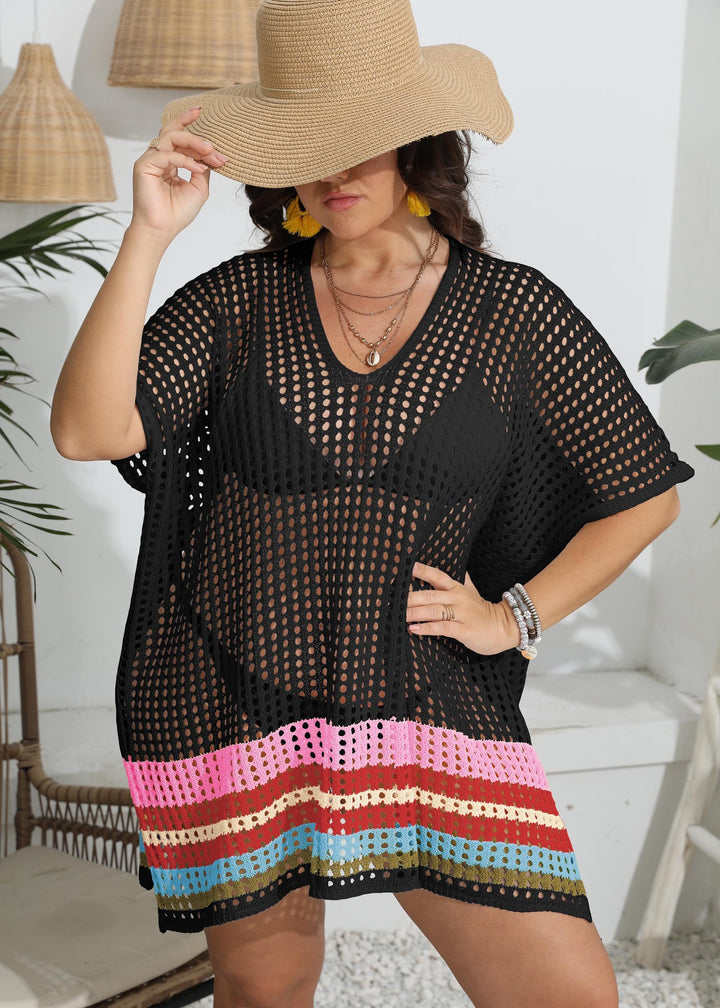 Ladies transparent beach cover-up with colorful hole design Mune Fashion