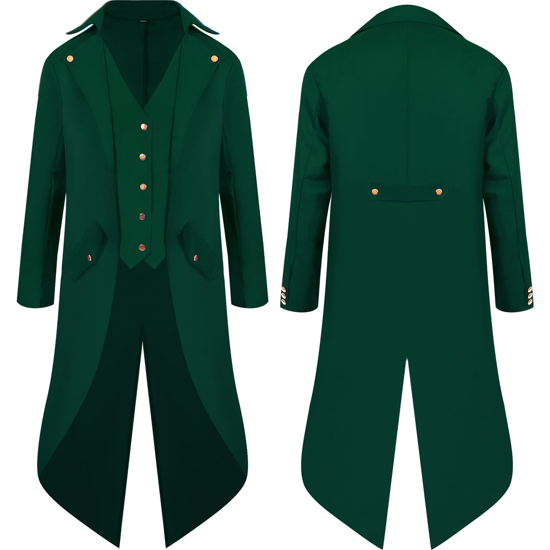 Men's fitted tailcoat with pointed swallowtail, integrated V waistcoat, and decorative button placket Mune Fashion