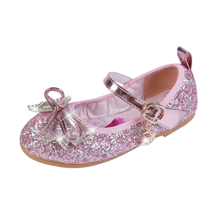 Girl Glittering Ballerina Shoes with Bow and Rhinestone Decorations Mune Fashion