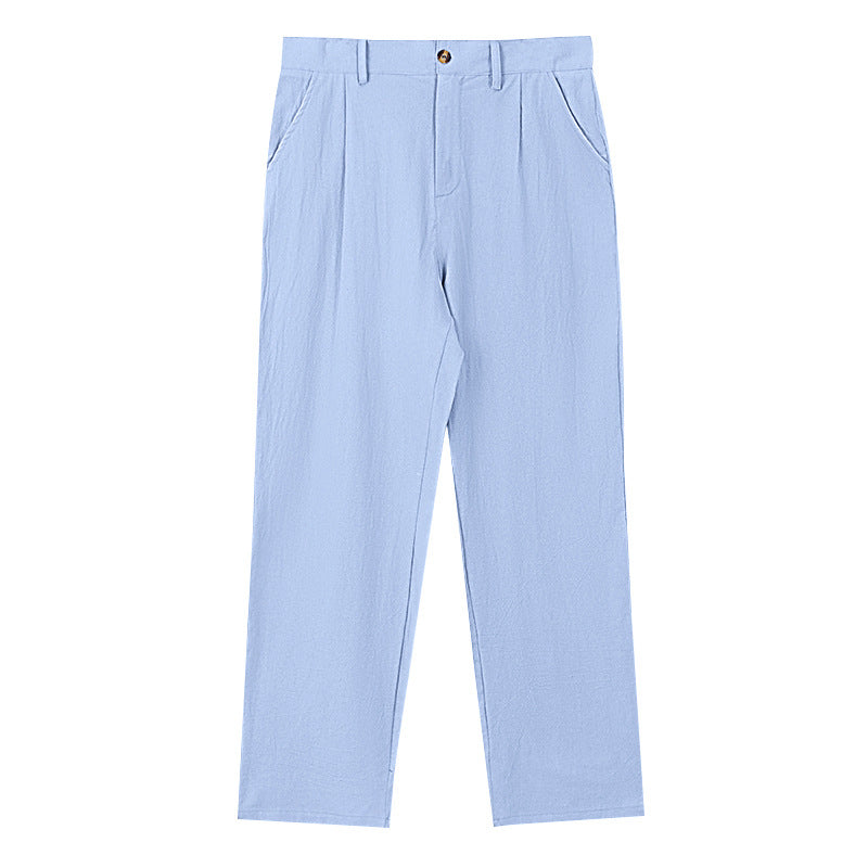 Men's elegant pleated trousers made of lightweight cotton blend with straight cut and belt loops Mune Fashion