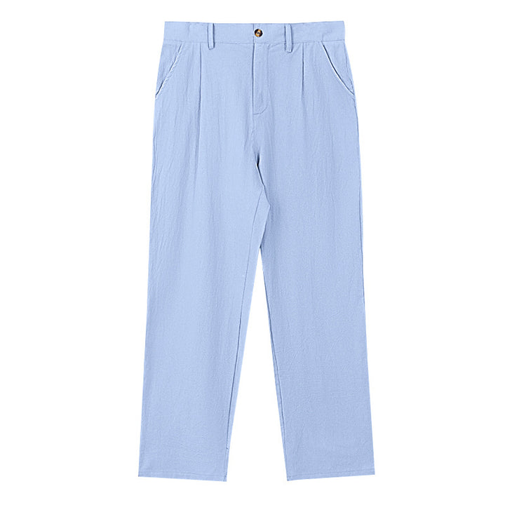 Men's elegant pleated trousers made of lightweight cotton blend with straight cut and belt loops Mune Fashion