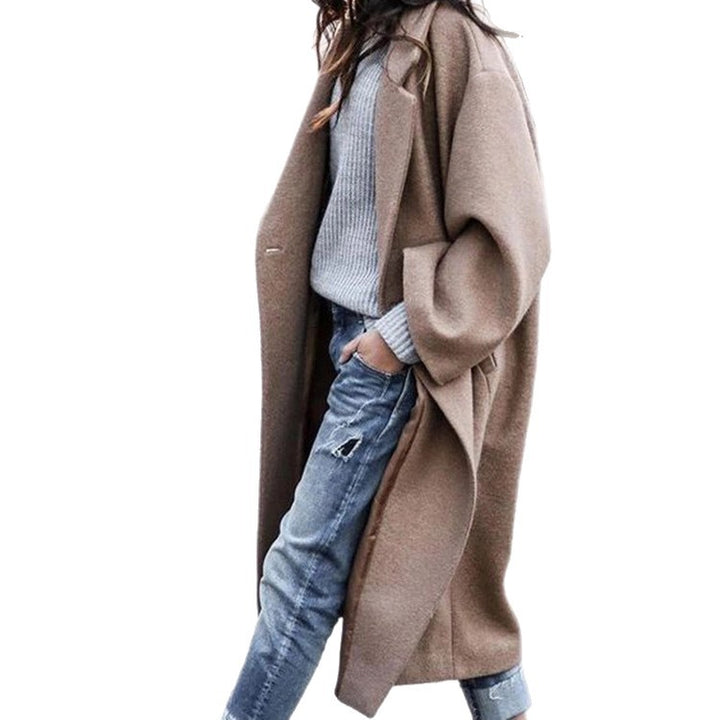 Women's longer oversized wool blend kimono coat with open front and deep side pockets Mune Fashion