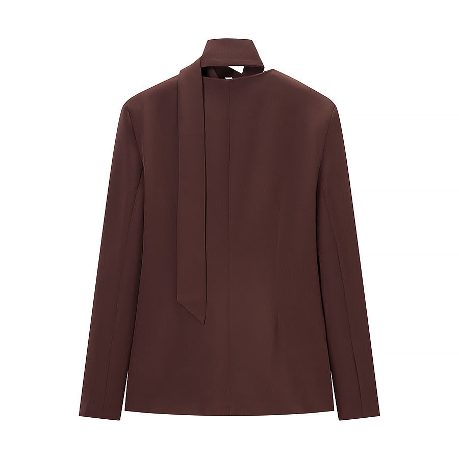 Women's Tailored Short Blazer with Bow, V-Neck and Patch Pockets Mune Fashion