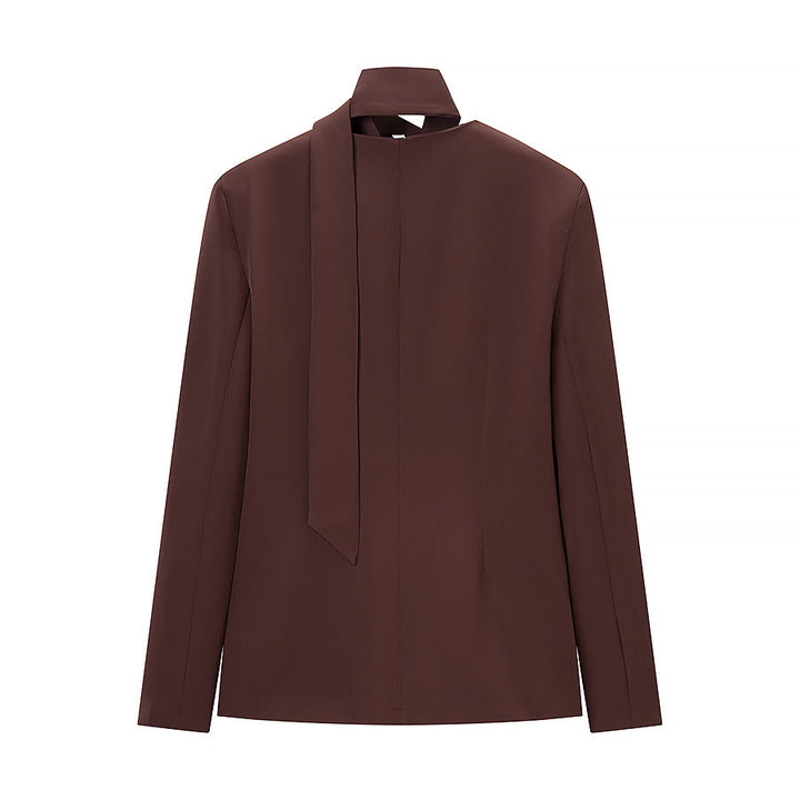 Women's Tailored Short Blazer with Bow, V-Neck and Patch Pockets Mune Fashion