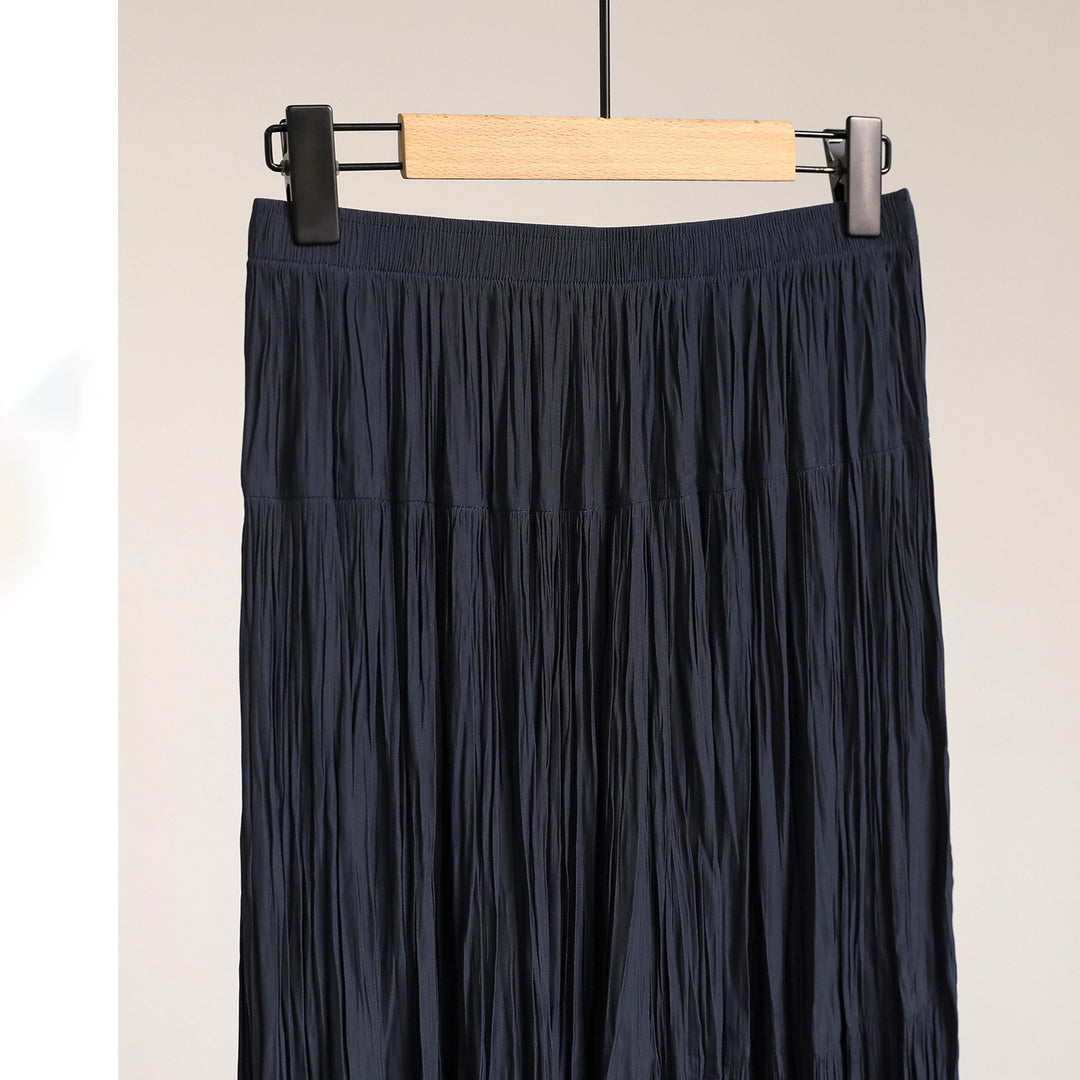 Ladies Elegant Pleated Skirt with High Waist and Flowing Fabric Mune Fashion