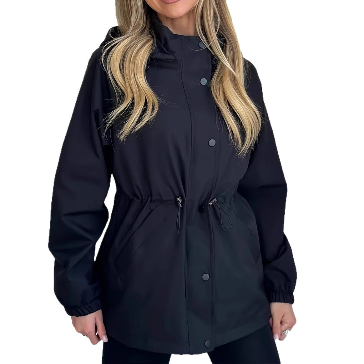 Women's Water-Repellent Short Parka with Hood, Drawstring and Snap Button Placket Mune Fashion