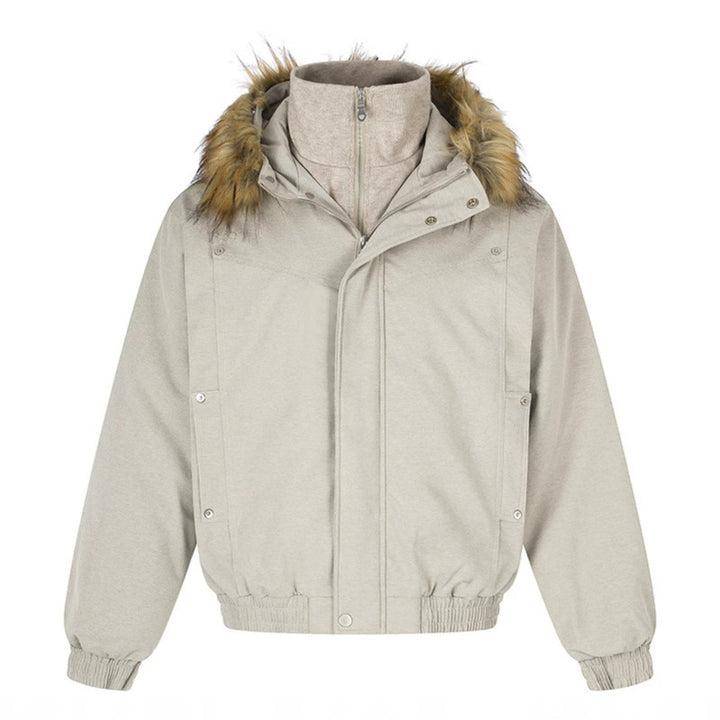 Women's padded winter jacket with removable faux fur hood, high inner collar, and elastic hem Mune Fashion