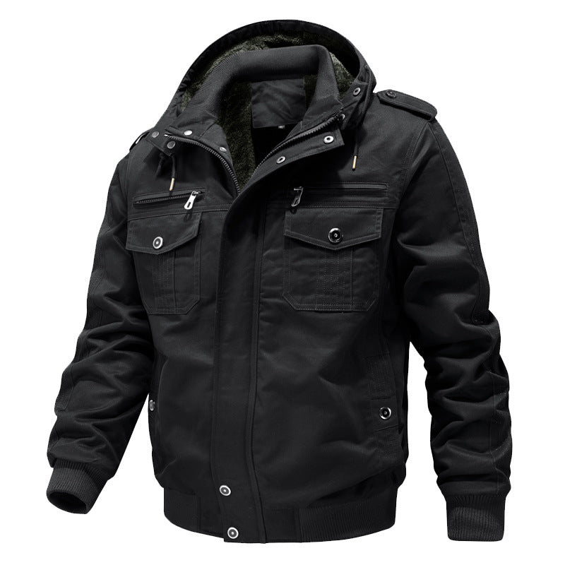 Men's canvas field jacket with hood, Sherpa lining, and multifunctional pockets Mune Fashion
