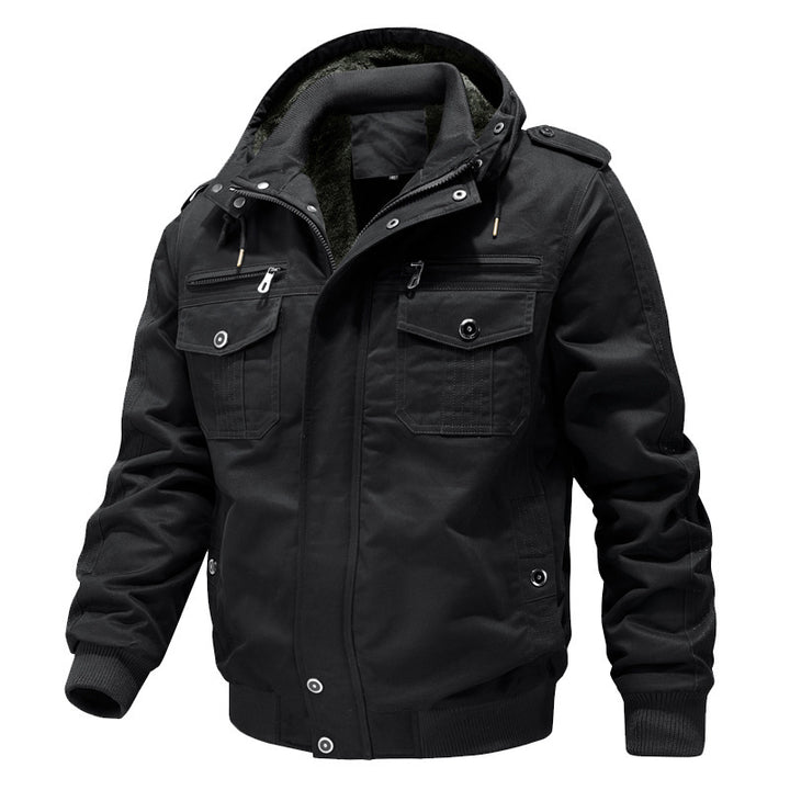 Men's canvas field jacket with hood, Sherpa lining, and multifunctional pockets Mune Fashion