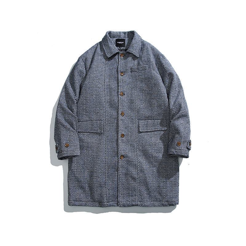 Unisex Kastiger Oversize Wool Blend Coat with Herringbone Pattern, Shirt Collar and Button Placket Mune Fashion
