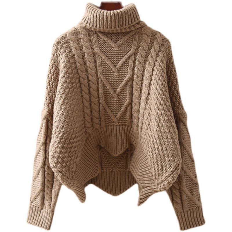 Women's Structured Cropped Cable Knit Chunky Sweater with High Turtleneck Mune Fashion