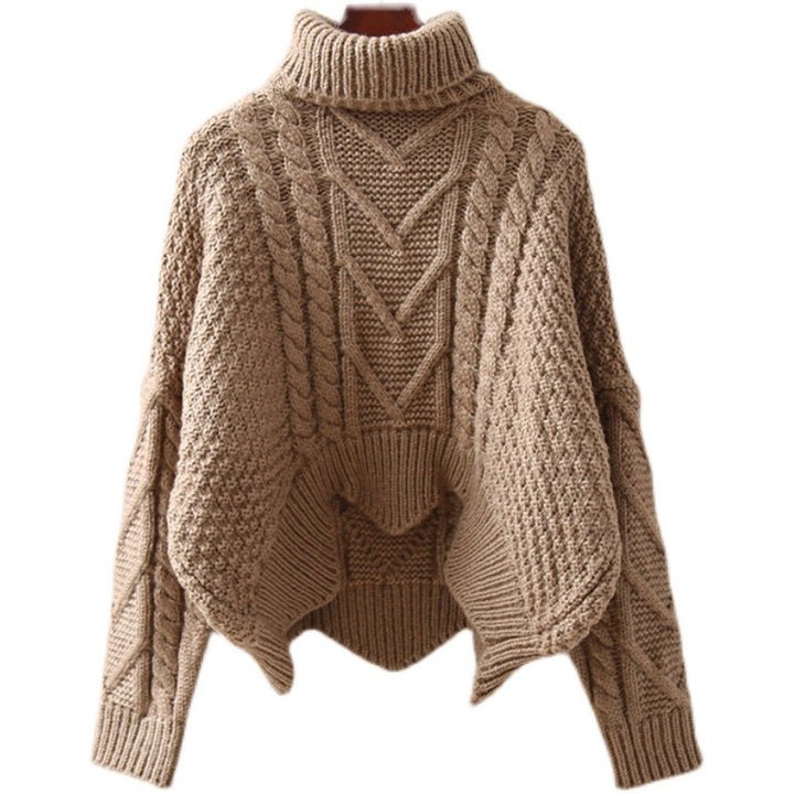 Women's Structured Cropped Cable Knit Chunky Sweater with High Turtleneck Mune Fashion