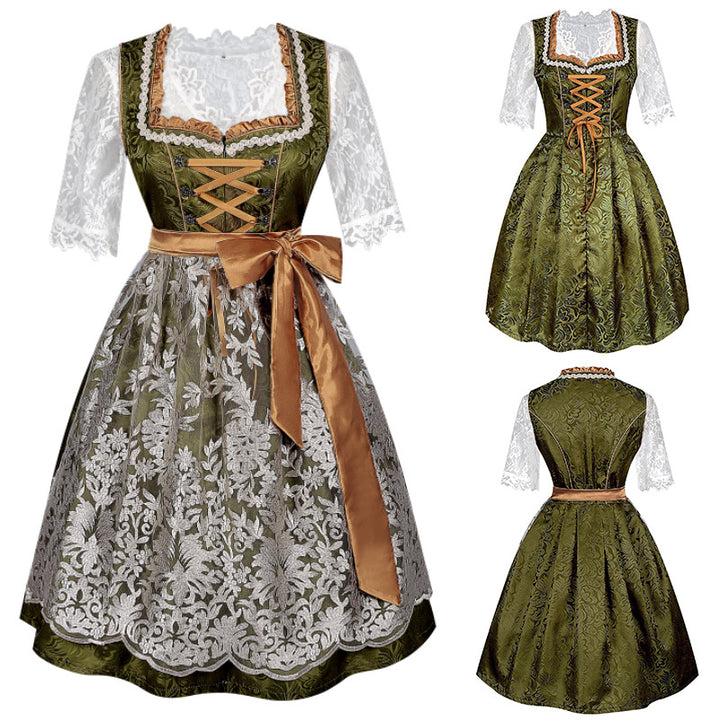 Women's traditional dirndl dress with lace blouse and embroidered apron Mune Fashion