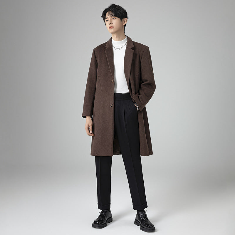 Men's Elegant Longline Wool Coat with Minimalist Lapel and Tailored Silhouette Mune Fashion