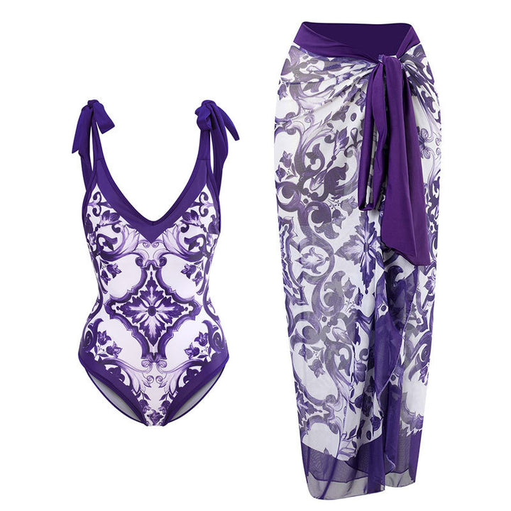 Women’s One-Piece Swimsuit with Playful Tie Straps and Elegant Wrap Skirt Mune Fashion