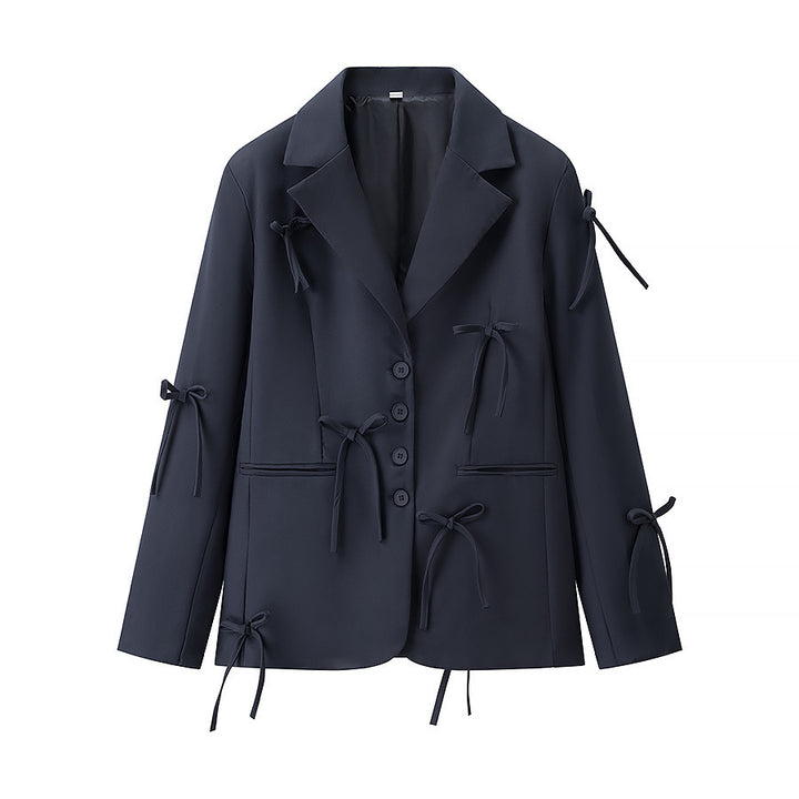 Women's Boxy Blazer with decorative bows, lapel collar and casual silhouette Mune Fashion