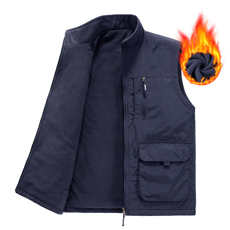 Men's Thermal Fleece Inner Vest with Water-Repellent Outer Shell, Multi-Utility Pockets and High Stand Collar Mune Fashion