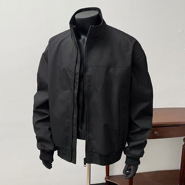 Men's Minimalist Bomber Jacket with High Stand-Up Collar and Two-Way Zipper Mune Fashion