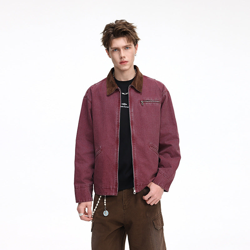 Men's casual jacket made of washed cotton canvas with cord collar and zip pocket Mune Fashion