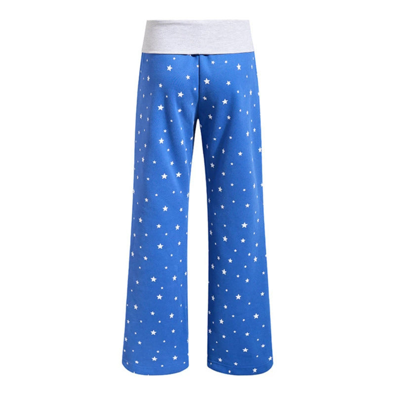 Women's lounge pants with wide leg, high ribbed waistband and star print Mune Fashion