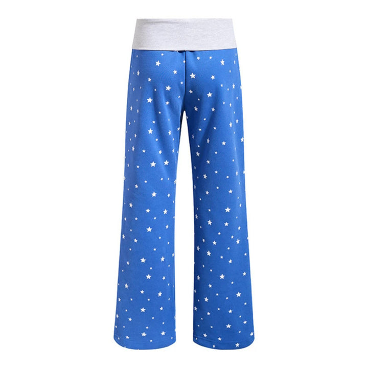 Women's lounge pants with wide leg, high ribbed waistband and star print Mune Fashion