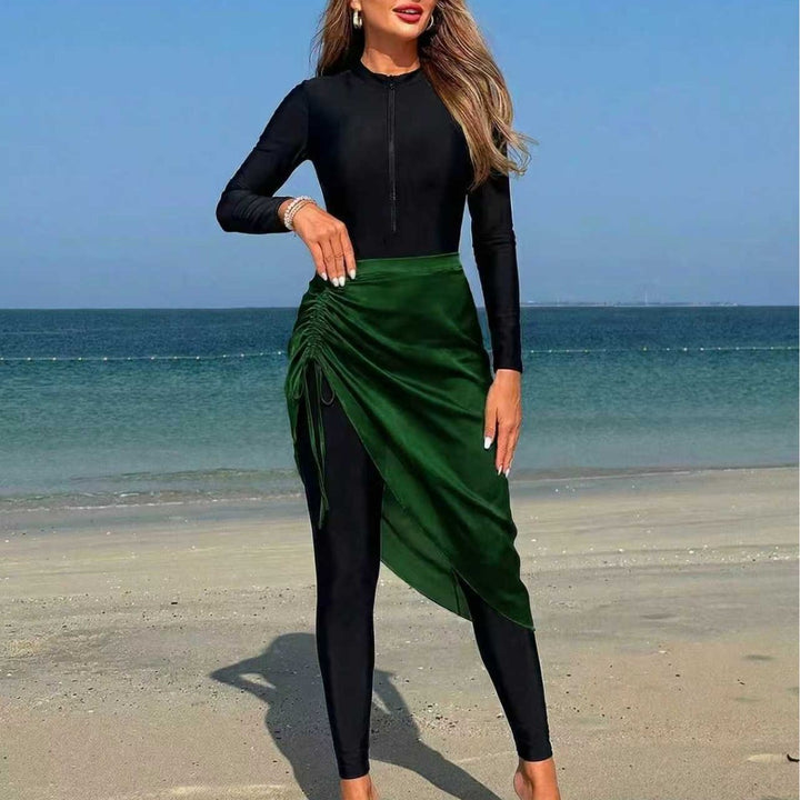 Women's sporty long-sleeve swimsuit with wrap skirt Mune Fashion
