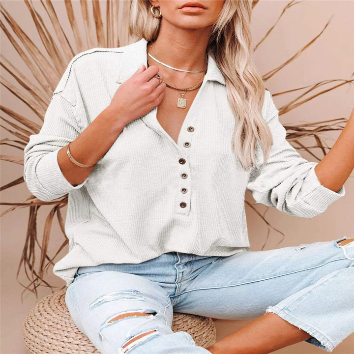 Women's casual waffle polo shirt with Henley button placket and dropped shoulder Mune Fashion