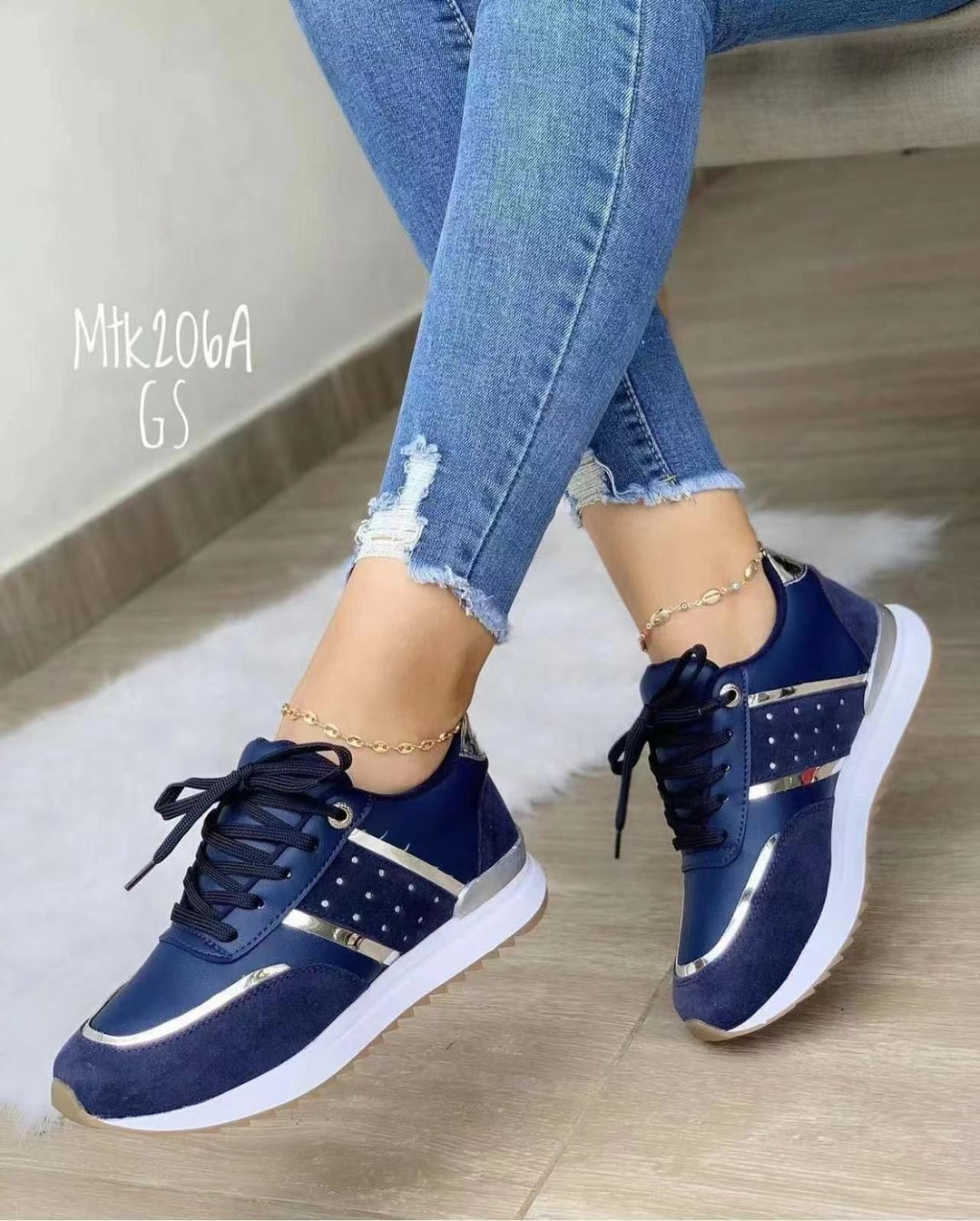 Women's Trendy Platform Sneakers with Metallic Accents and Padded Comfort Sole Mune Fashion