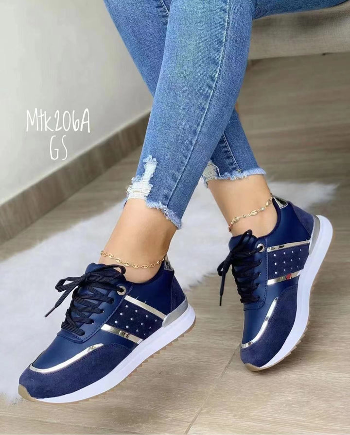 Women's Trendy Platform Sneakers with Metallic Accents and Padded Comfort Sole Mune Fashion