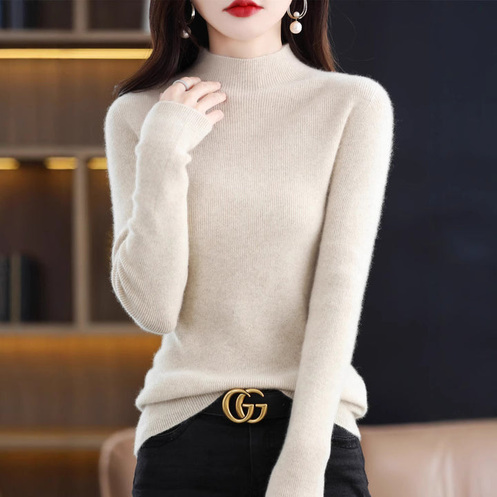 Women's Slim-Fit Mockneck Sweater Made of Cashmere-Like Fine Knit Mune Fashion