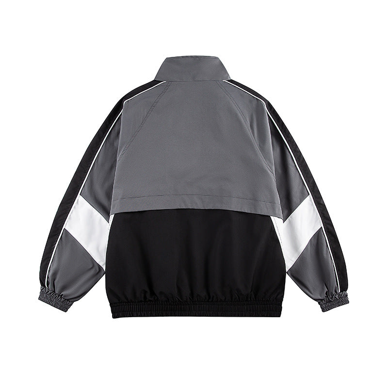 Unisex Classically Cut Track Jacket in Retro Sports Style with High Stand-Up Collar, Color Block Inserts and Elastic Hem Mune Fashion
