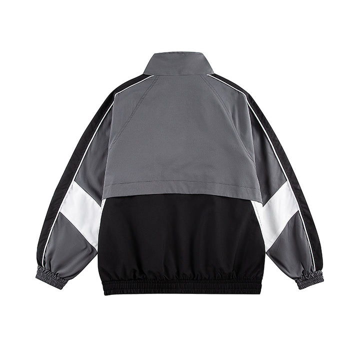 Unisex Classically Cut Track Jacket in Retro Sports Style with High Stand-Up Collar, Color Block Inserts and Elastic Hem Mune Fashion