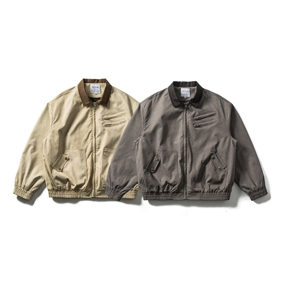 Men's Boxy Canvas Blouson Jacket in Utility Look with Cord Collar and Zip Chest Pockets Mune Fashion