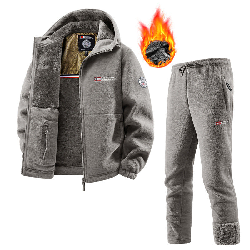 Men's Thermal Fleece Set with Hooded Jacket, Sherpa-lined and Elastic Jogging Pants Mune Fashion