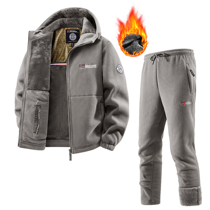 Men's Thermal Fleece Set with Hooded Jacket, Sherpa-lined and Elastic Jogging Pants Mune Fashion