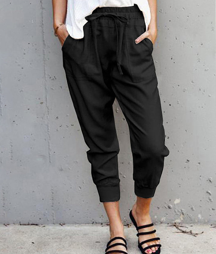Women's casual tapered linen trousers with elastic waistband and cuffs Mune Fashion