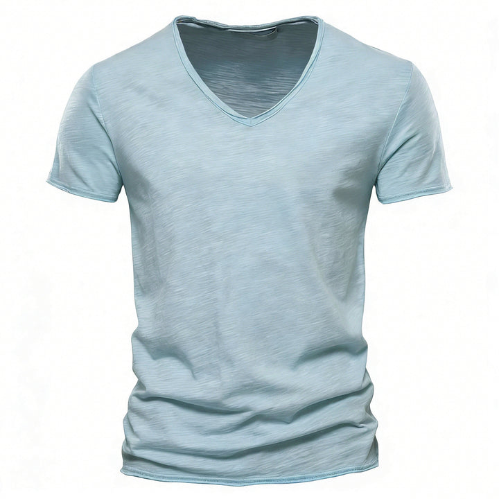 Men's light cotton jersey short-sleeve shirt with V-neck and slim fit Mune Fashion