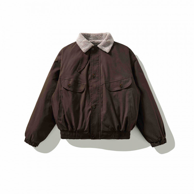 Men's Boxy Utility Bomber Jacket with Sherpa Collar and Concealed Snap Placket Mune Fashion