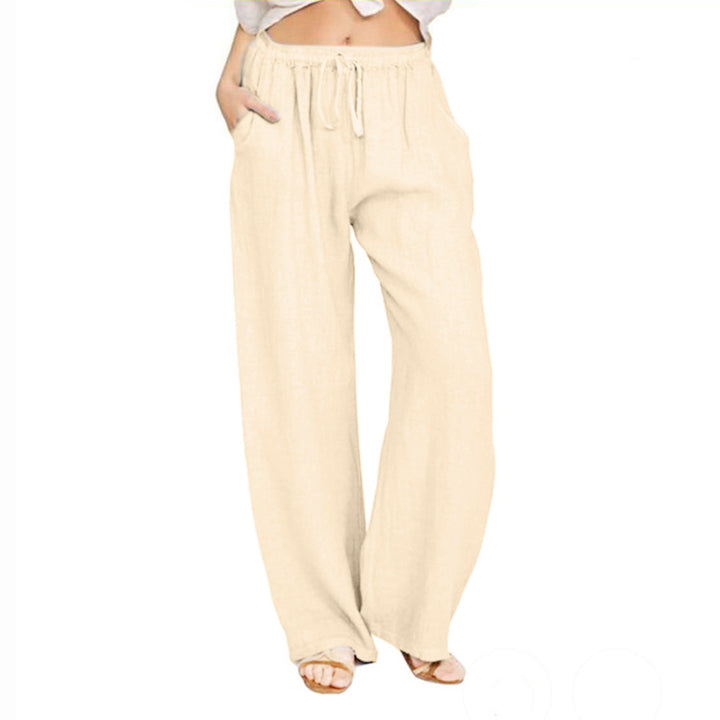 Women's relaxed linen pants with elastic waistband, drawstring, and side pockets Mune Fashion