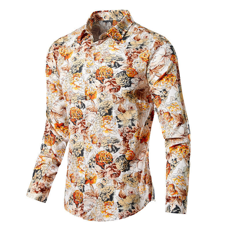 Men's narrow-cut floral shirt with Kent collar and full button placket Mune Fashion