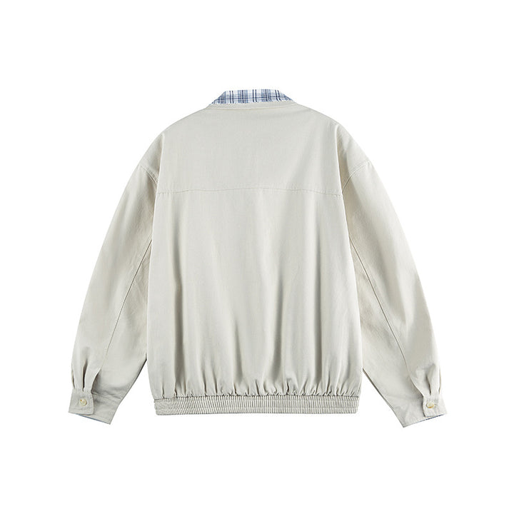 Unisex Lightweight Zip-Over Jacket in Boxy Cut with Check Collar and Elastic Hem Mune Fashion