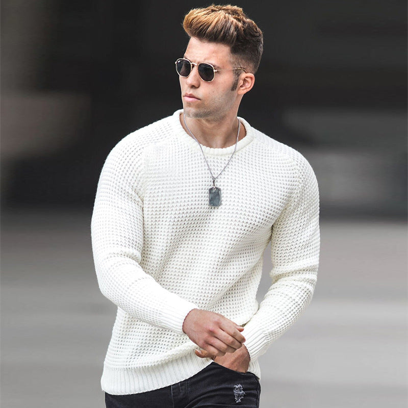 Men Breathable Waffle Knit Sweater Slim Fit with Ribbed Cuffs Mune Fashion