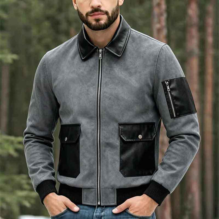 Men's Fashion Leather Jacket with High Collar and Practical Pockets Mune Fashion
