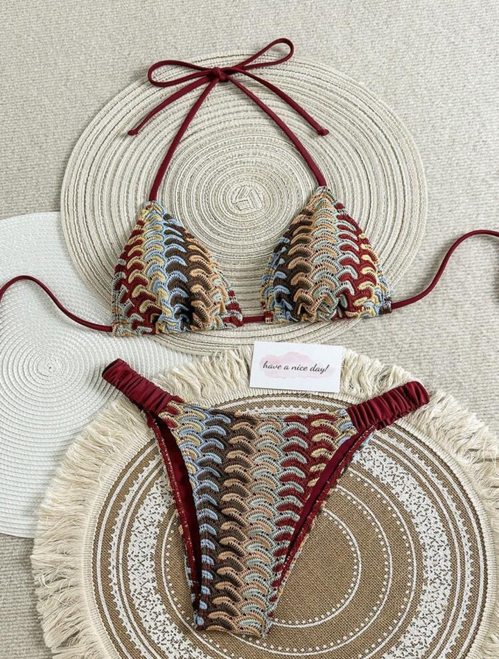 Women Triangle Bikini with Colorful Crochet Pattern Mune Fashion