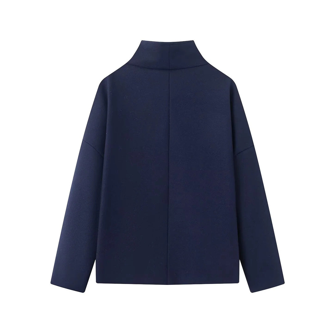 Women's Short Cut Boxy Wool Blend Coat with Stand-Up Collar and Concealed Double Button Placket Mune Fashion