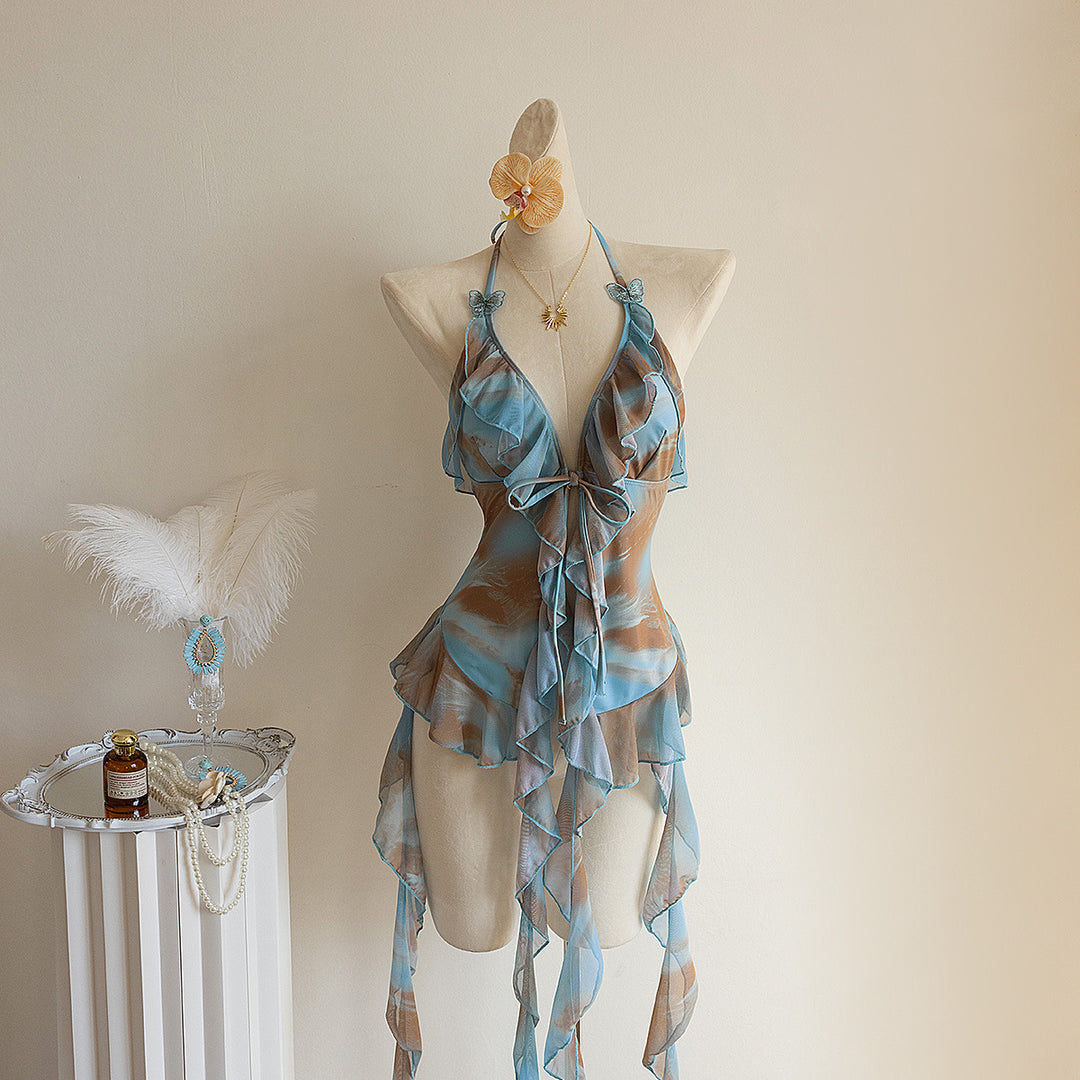 Women's beach dress with transparent ruffles Mune Fashion