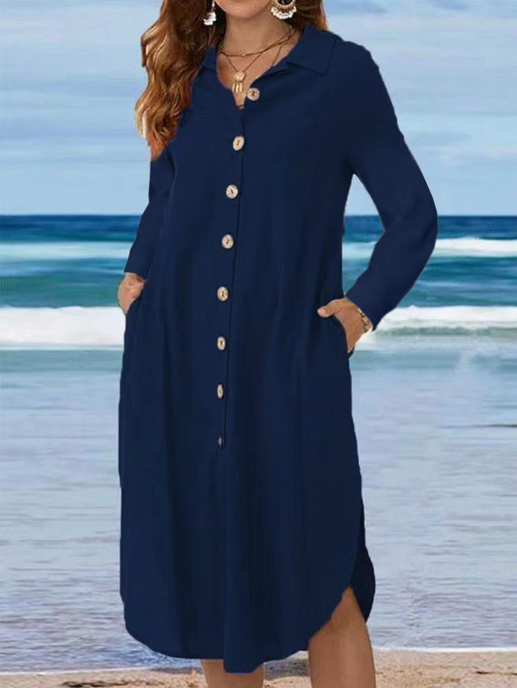 Women's shirt dress with button placket and side slits Drune
