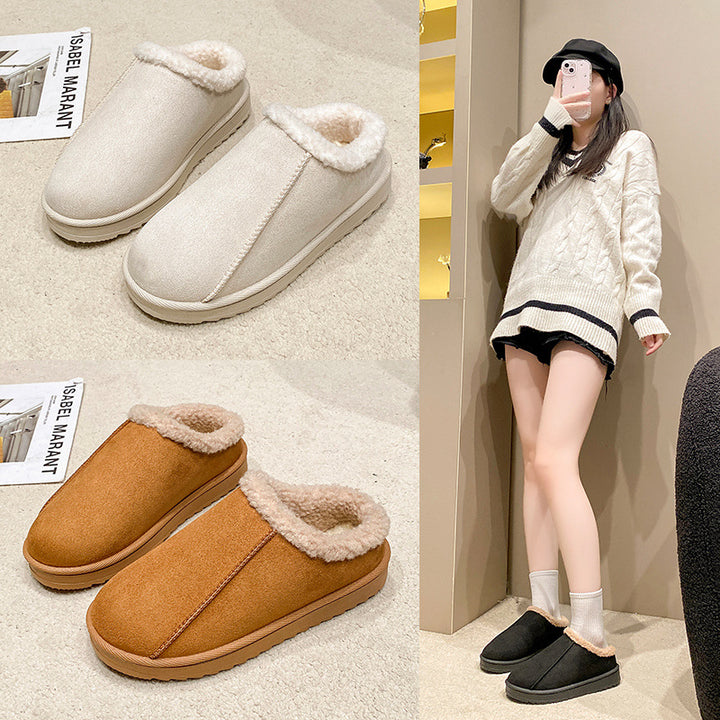 Women Padded Winter Slippers with Faux Fur Trim and Profiled Rubber Sole Mune Fashion