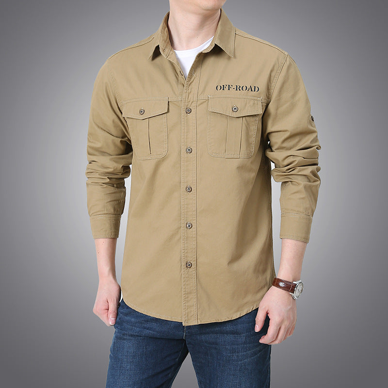 Men's long-sleeve workwear shirt with snap-button chest pockets and roll-up sleeves Mune Fashion